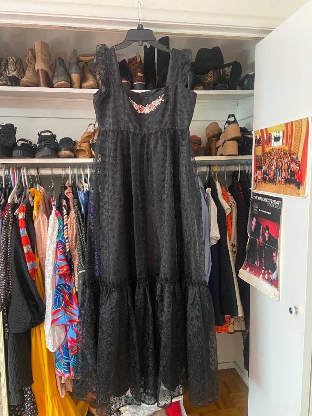 Black, lace maxi dress from Dolls Kill, Delia’s brand.